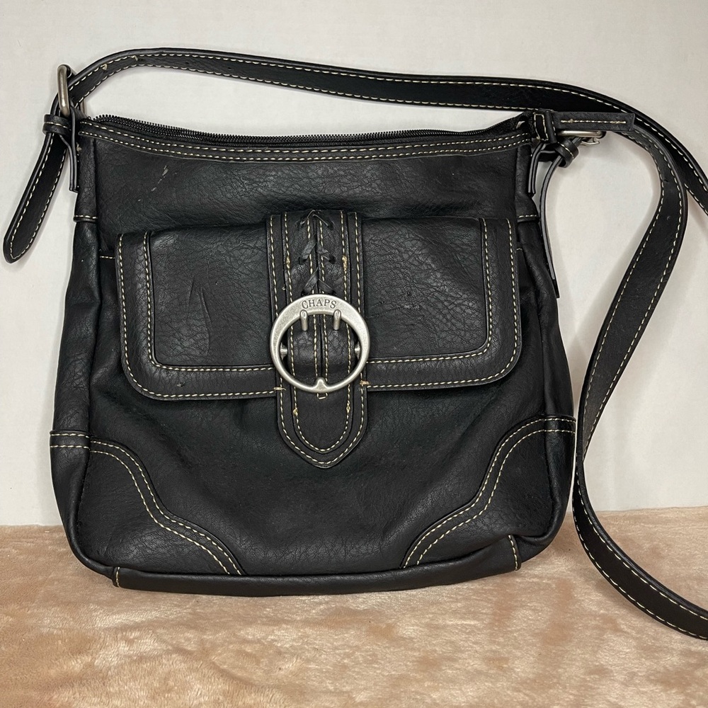 Chaps Black Crossbody Bag with Silver Buckle